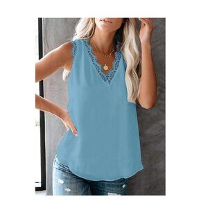 VIISHOW Lace Trim V-Neck Camisole - Dressy Chiffon Tank in Light Blue, 1X